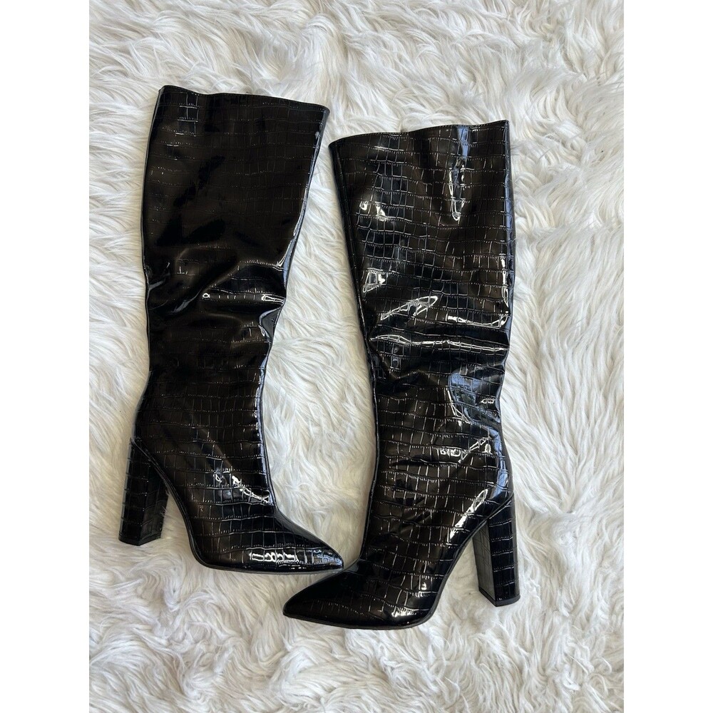 Unbranded Women’s Size 9 EU 40 Black Snakeskin Knee High Boots Heel